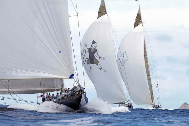 Endeavour, Hanuman and Velsheda - 2012 St Barth's Bucket Regatta © Yochi Yabe http://www.jclassyachts.com/